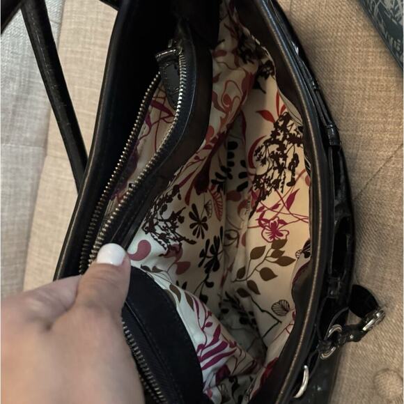 BRIGHTON Crocs Embossed Belted Black Patent Leather Shoulder Bag - Picture 11 of 14